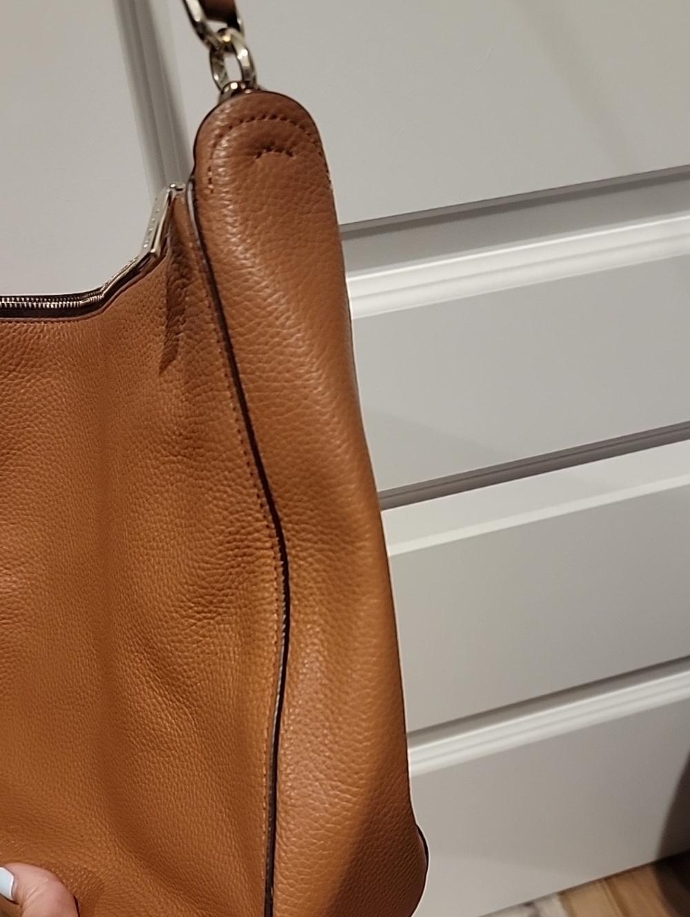 kate spade Brown Pebbled Leather Hobo Shoulder Bag with Coral Trim - Picture 8 of 15